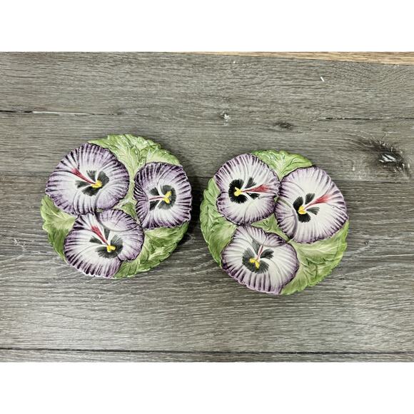 Vtg. Fitz and Floyd Pansy Parade Purple April Pansies 6” Saucer ~set Of 2 - Picture 1 of 5